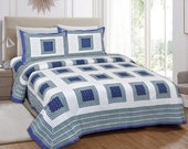 Blue and White Bedsheet, Jaipuri Cotton Bed Sheet, Pillow Cover, Indian Hand Block, Block Print Bedding,Anniversary Gift, Print Bed Sheet