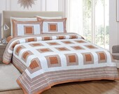 Orange and White Bedsheet, Christmas Gift, Pillow Cover, King Size Flat Sheet, Block Print Bedding, Printed Bed Sheets, Bedspread Cotton