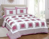 Pink and White Bedsheet, Christmas Gift, Full Printed, Pillow Cover, Sheets and Pillowcases, Queen Size Bedding, Bedspread Cotton