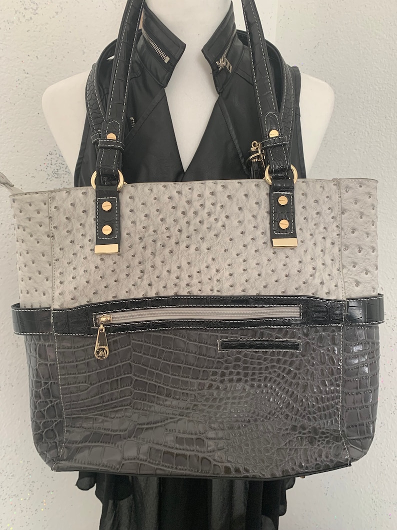 Marc Chantal embossed crocodile and ostrich tote
