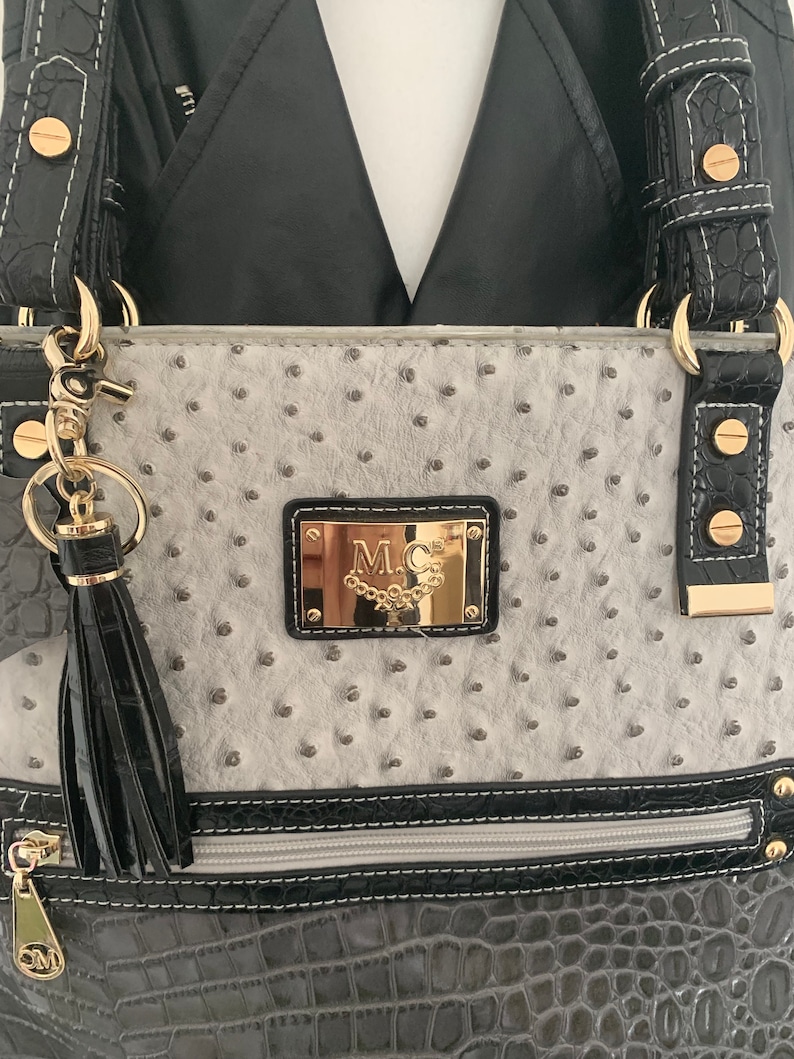 Marc Chantal embossed crocodile and ostrich tote