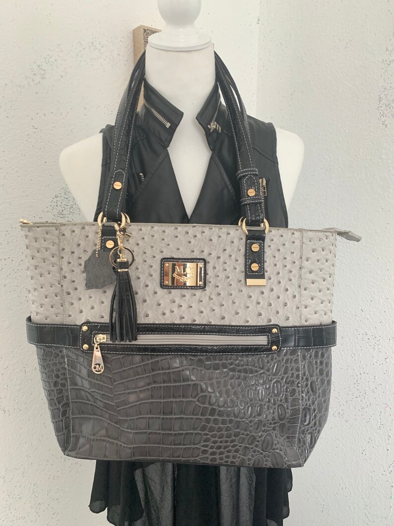 Marc Chantal embossed crocodile and ostrich tote