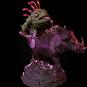 Murloc Warrior Riding a Boar | Fantasy 3D Printable Miniature for Tabletop Gaming & Display