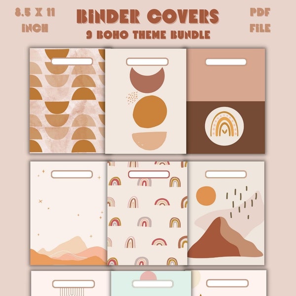 Boho Binder Cover Bundle, binder inserts, Moons, Mountains, Rainbows, Bohemian
