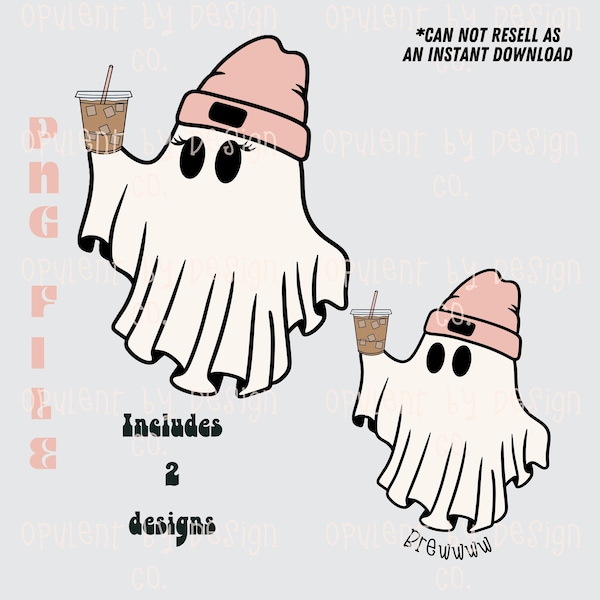 Ghost with coffee, cute halloween ghost, ghost beanie png