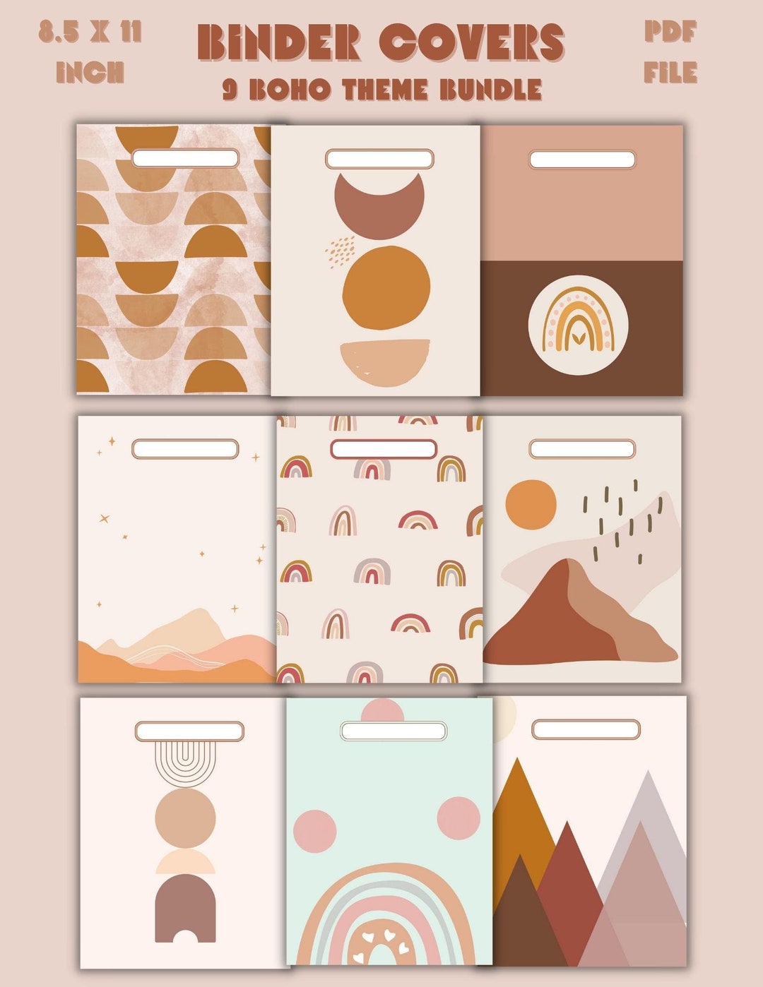 Boho Binder Cover Bundle Binder Inserts Moons Mountains Etsy