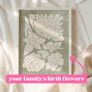 Minimalist Family Flower Illustration | Digital Illustration | Personalised Gift for Mum | Mother&#39;s Day | Family Portrait