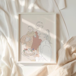 Custom Family Sketch Portrait | Digital Printable Illustration | Personalised Gift Idea for Housewarming | Commission Family Portrait
