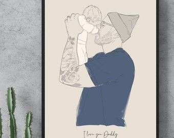 Fatherhood Custom Sketch | Digital Illustration | Personalised Gift | Gift for Dad | Father's Day Gift | Family Portrait