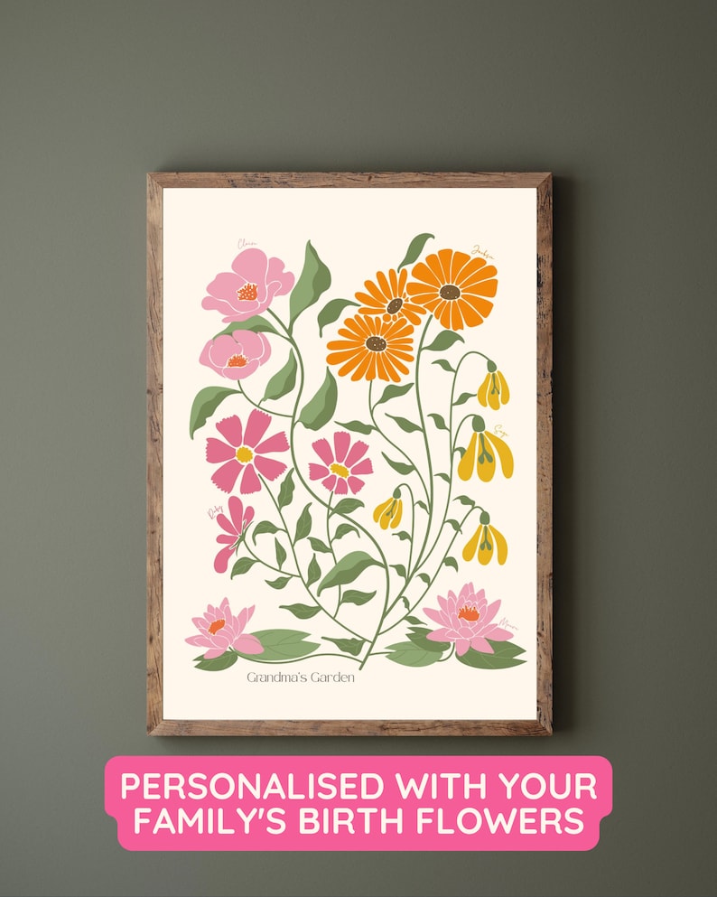 CUSTOM Family Birth Flower Bouquet Digital Illustration Etsy