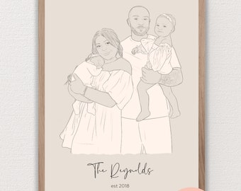 Custom Family Sketch | Digital Illustration | Personalised Gift | Gift for Parents | Christmas Gift Idea| Family Portrait