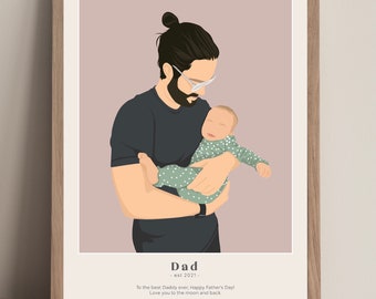 Poster personalizzato per papà / Regalo per la festa del papà / Illustrazione digitale / Regalo personalizzato / Regalo per papà / Ritratto di famiglia