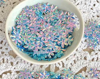 Light blue AB Iridescent flower sequins, about 250 PCs