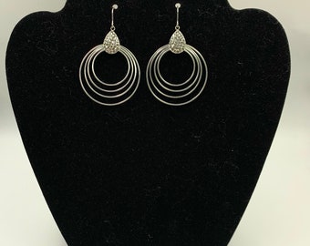 Hmong Inspired Silver plated multilayer hoop earrings, Cubic Zirconia