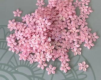 Pink iridescent mini flower sequins, 5 Petals, 280 pieces, 5 grams, 10mm
