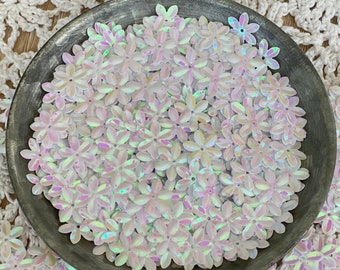 Lentejuelas de flores blancas iridiscentes, Lentejuelas sueltas, alrededor de 250 piezas