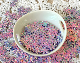 Purple lilac AB iridescent flower sequins, about 250 PCs