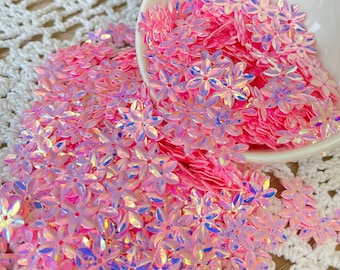 Pink AB iridescent flower sequins, about 250 PCs