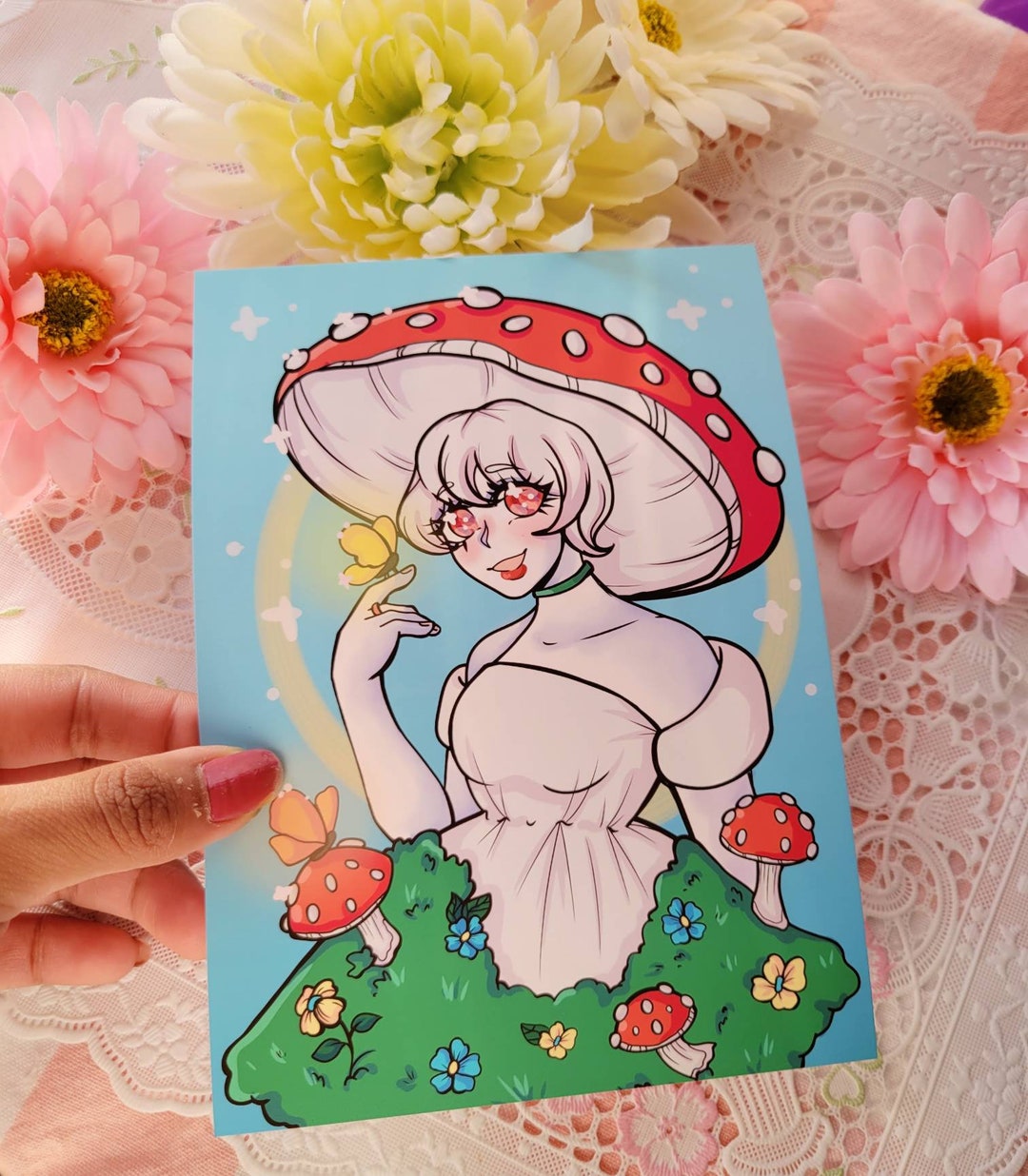 Mushroom Girl Art Print Etsy