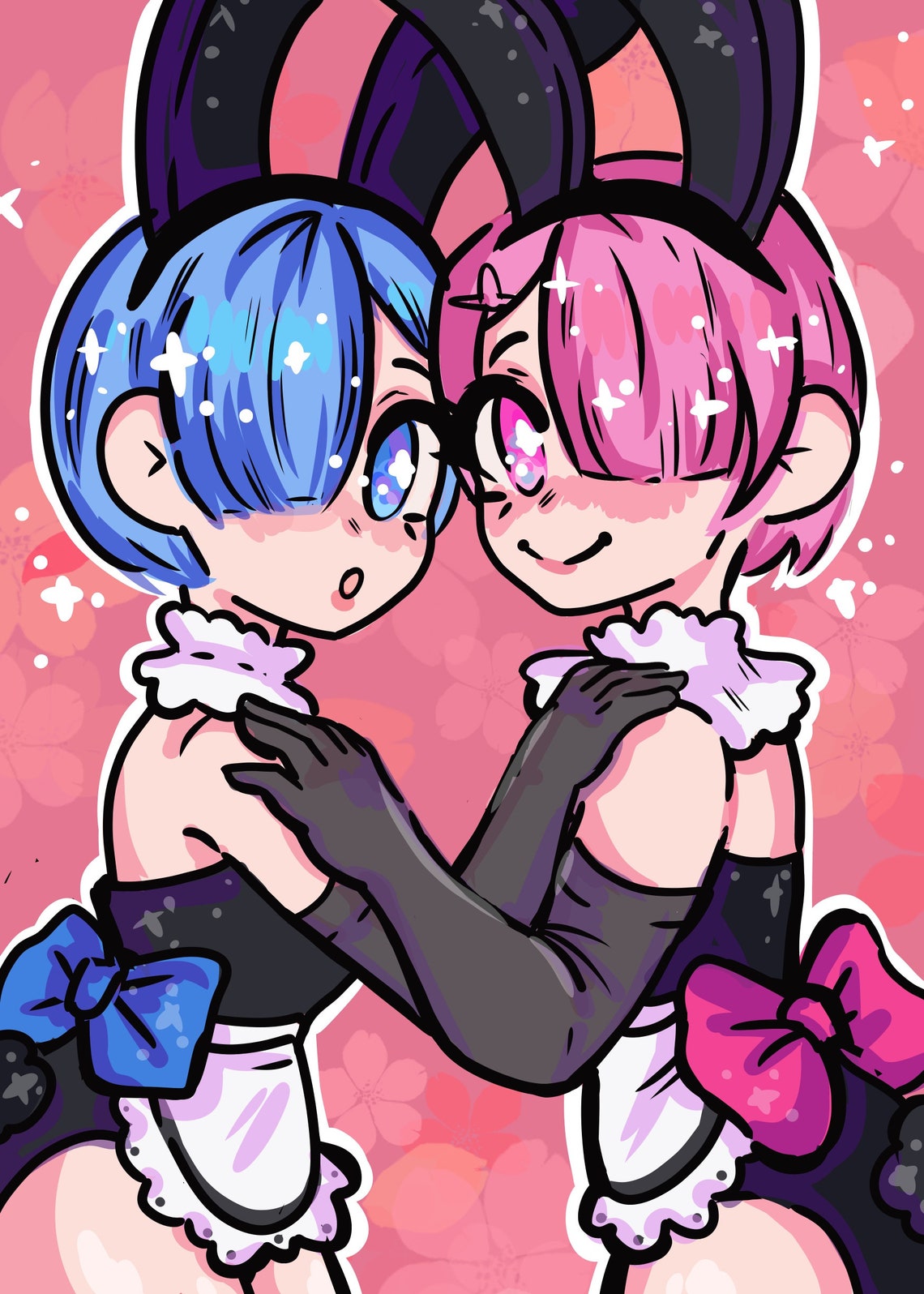 Bunny Suit Rem and Ram ReZero Art Print Etsy