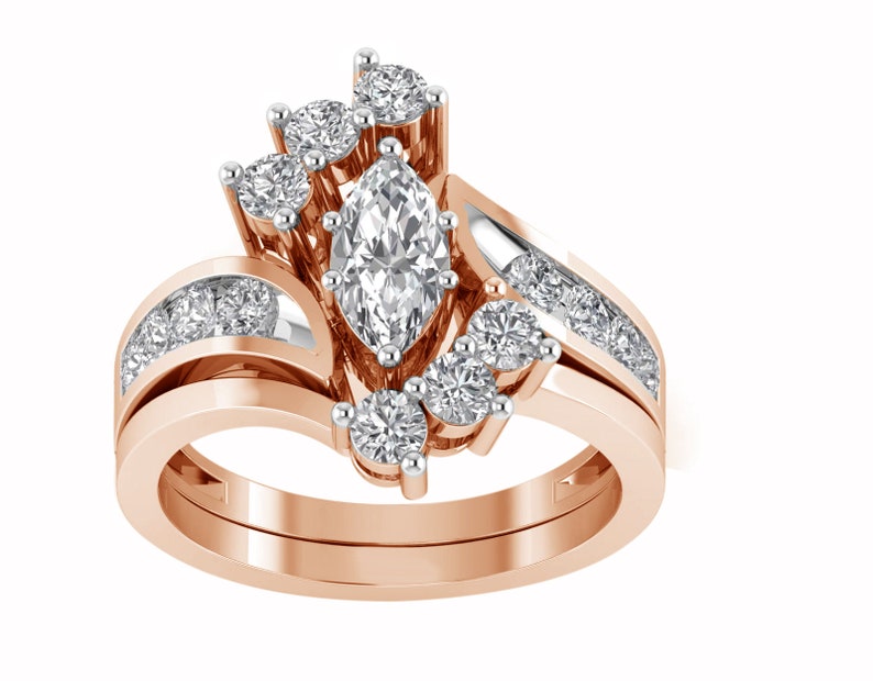 2.65 Carat Marquise Cut Simulated Diamond 14k Rose White Yellow Gold Over Womens Solitaire With Accents Engagement Wedding Ring