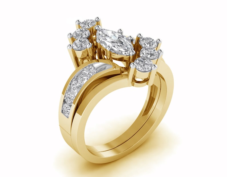 2.65 Carat Marquise Cut Simulated Diamond 14k Rose White Yellow Gold Over Womens Solitaire With Accents Engagement Wedding Ring