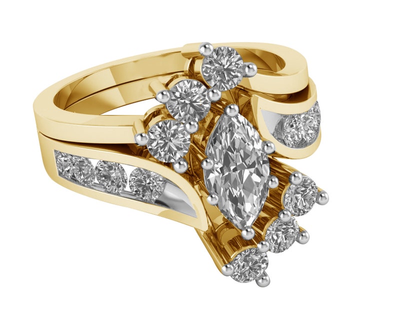 2.65 Carat Marquise Cut Simulated Diamond 14k Rose White Yellow Gold Over Womens Solitaire With Accents Engagement Wedding Ring