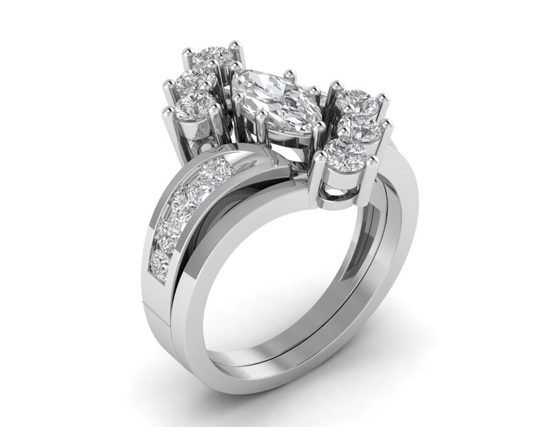 2.65 Carat Marquise Cut Simulated Diamond 14k Rose White Yellow Gold Over Womens Solitaire With Accents Engagement Wedding Ring