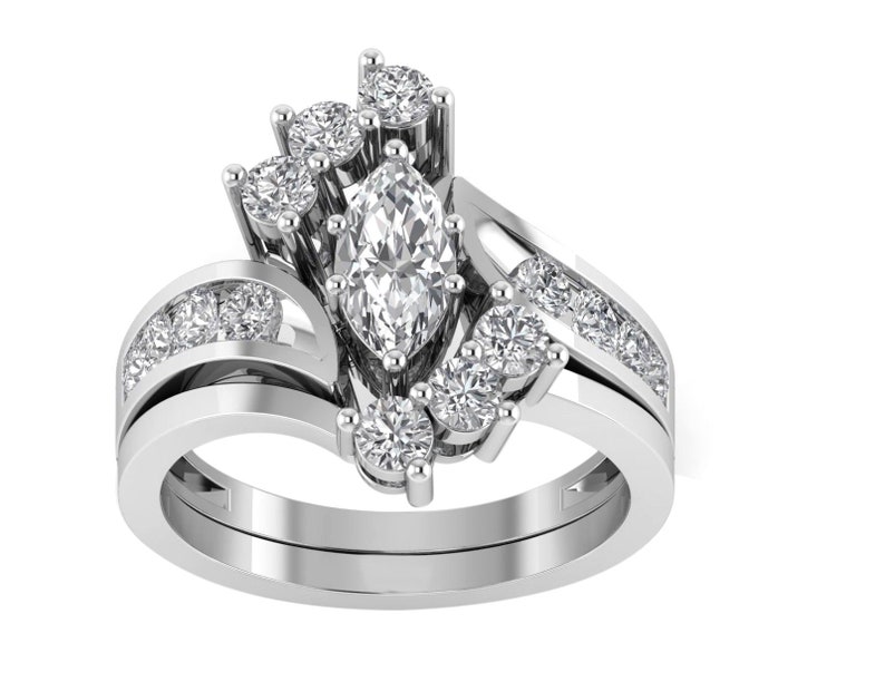 2.65 Carat Marquise Cut Simulated Diamond 14k Rose White Yellow Gold Over Womens Solitaire With Accents Engagement Wedding Ring
