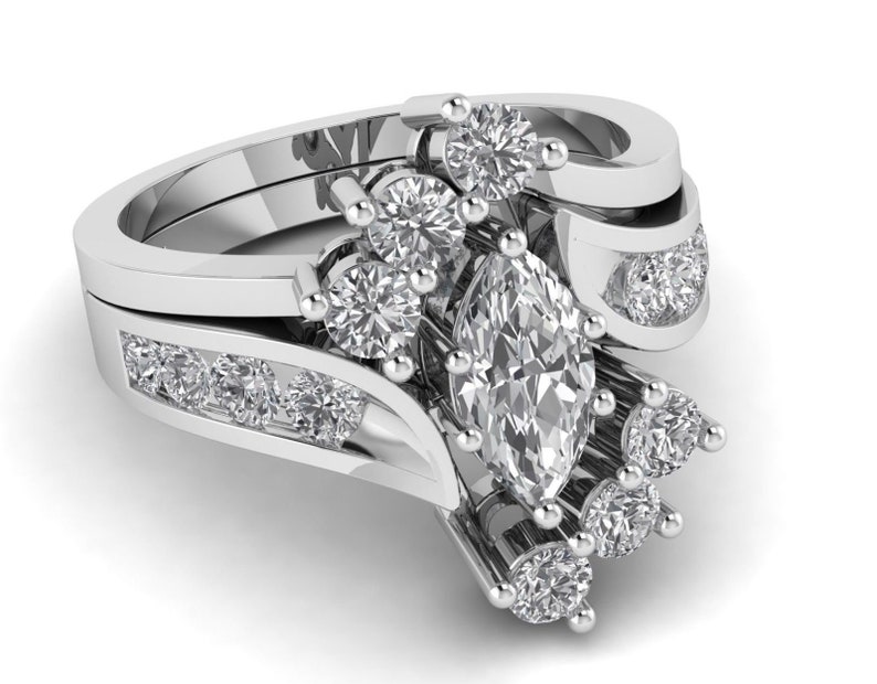 2.65 Carat Marquise Cut Simulated Diamond 14k Rose White Yellow Gold Over Womens Solitaire With Accents Engagement Wedding Ring