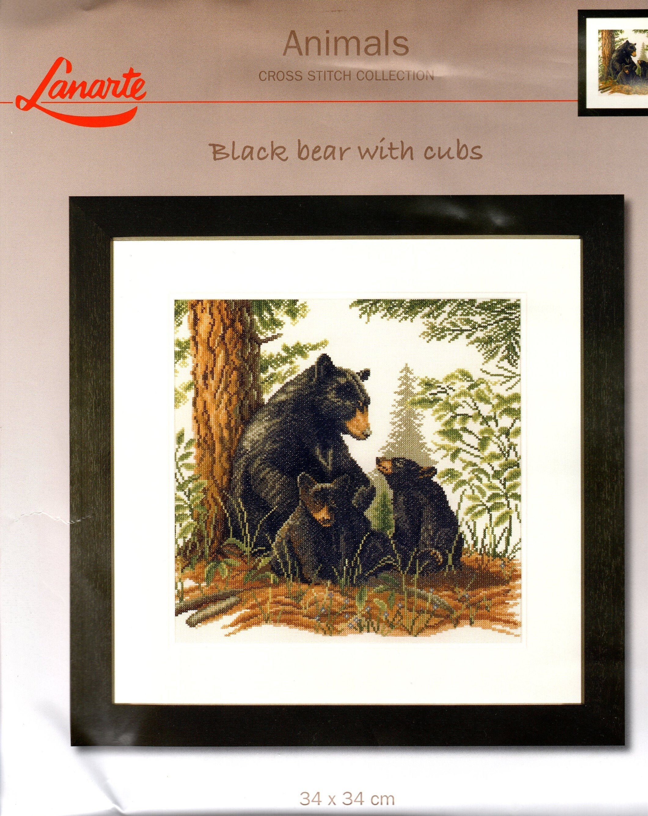 Lanarte Cross Stitch Kit Black Bear With Cubs 34 X 34 Cm Etsy