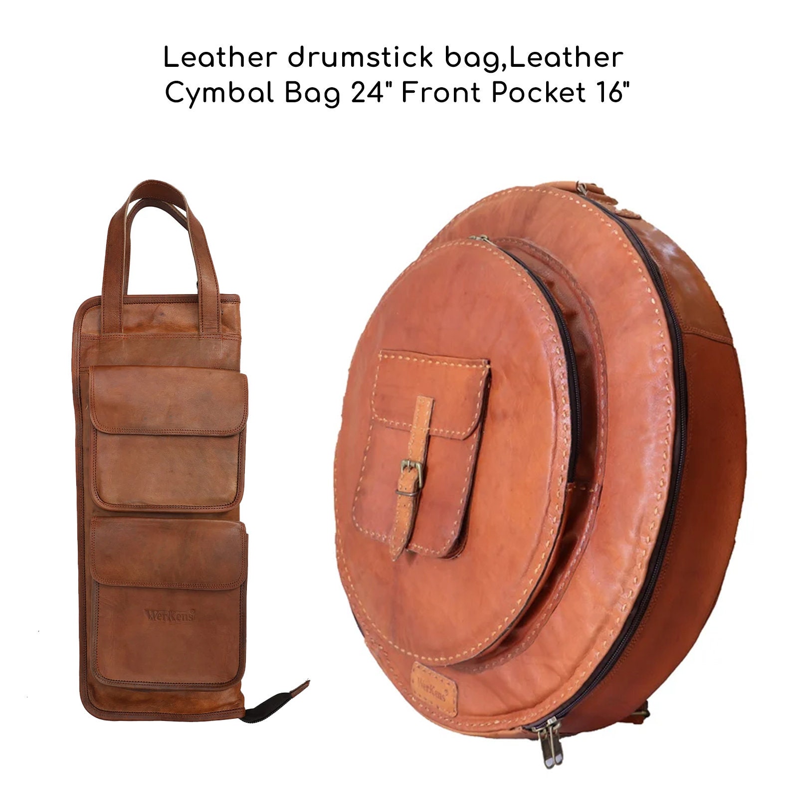 WerKens Leather Drumstick Bag Floor Tom Hooks Holds 10-12 Pairs