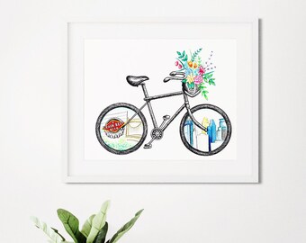 Minnesota Bike - Skyline - Wall Art - Unframed - B&W WHEELS or COLOR WHEELS. Be sure to specify in your order!