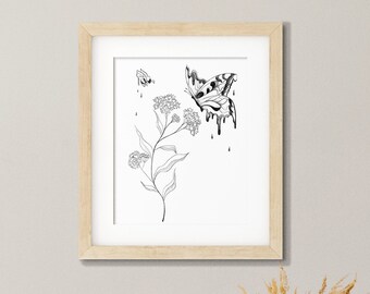 Save The Pollinators - Wild Flowers - Butterflies - Bees - Abstract Art - Unframed