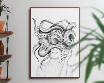 Shell Phone - Octopus - Sea Shell - Abstract Art - Unframed