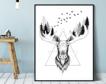 Moose - Wilderness - Abstract Art - Unframed