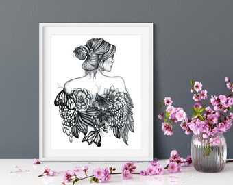 Elysian - Butterfly Woman - Abstract Art - Unframed