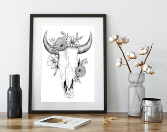 Georgia On My Mind - Southwest Skull - Floral - Artwork - Unframed