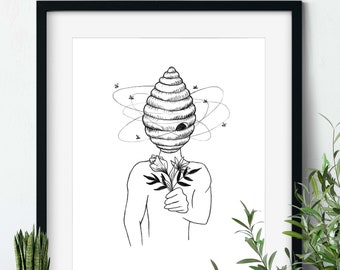 Beehive Boy - Bees - Abstract Art - Unframed