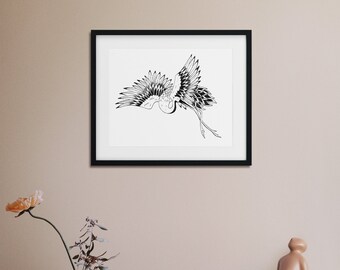 Crane - Tattoo Art - Traditional Tattoo - Japanese Crane - Abstract Art - Unframed