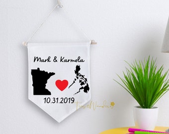 Custom LDR Banner Sign, Canvas Wall Decor, Personalized Maps for LDR Couples, Valentines Gift Decor Long Distance Couple, LDR State Maps