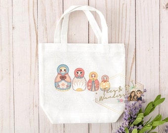 Matryoshka Doll Reusable Tote Bag , Personalized Eco Friendly Tote Bag, Russian Nesting Doll Tote Bag Washable - Gift for Her | Russian Gift