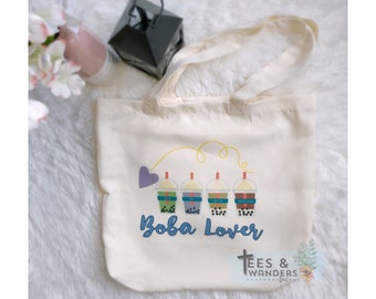 Personalize Cute Boba Lover Gift / Bubble Tea / Boba Milk Tea Lover Reusable Tote Bag, Bubble Tea Lover Gift Idea / Bubble Tea Lover Gift