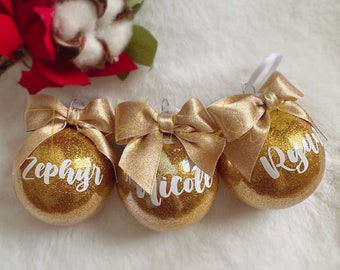 Personalized Gold Christmas Ornaments, Gold Ornament with Name, Christmas Ornament 2025, Glitter Ornament, Christmas Decor, Unique Gift Idea