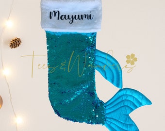 Mermaid Sequins Christmas Stockings for Kids, Personalized Mermaid StockingsGift Ideas for Kids, Christmas 2023, Holiday Gift Guide 2023