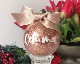 Personalized Rose Gold Christmas Ornaments, Rose Gold Ornament with Name, Ornament 2025, Glitter Ornament, Christmas Gift Idea, Shatterproof