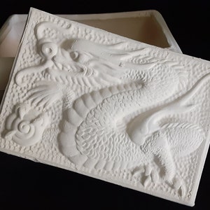 Chinese Dragon Trinket Box Unpainted Ceramic Bisque