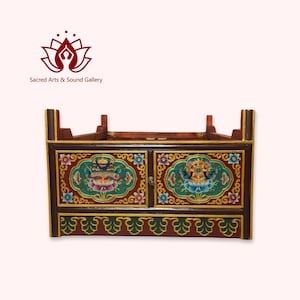 Authentic Tibetan Masterpiece Hand Carved and Painted Buddhist Foldable Central Table Featuring Astamangal Face,Perfect for Your Living Room zdjęcie 9