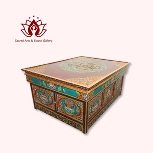 Authentic Tibetan Masterpiece Hand Carved and Painted Buddhist Foldable Central Table Featuring Astamangal Face,Perfect for Your Living Room zdjęcie 3