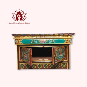 Authentic Tibetan Masterpiece Hand Carved and Painted Buddhist Foldable Central Table Featuring Astamangal Face,Perfect for Your Living Room zdjęcie 6